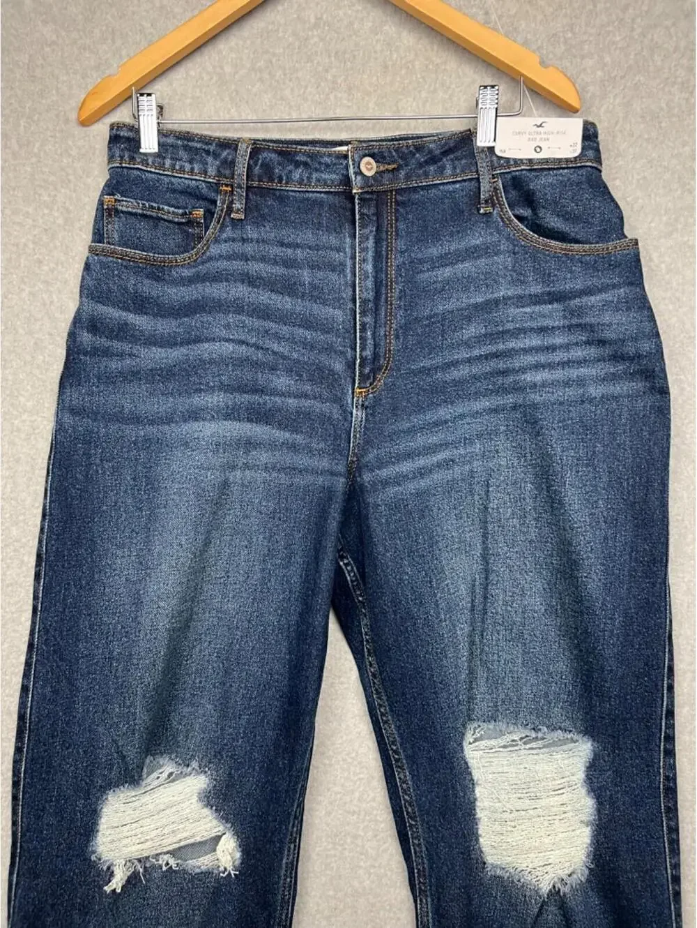 90s Hollister Curvy Ultra High-Rise Dad Jeans Womens 15R Distressed Denim